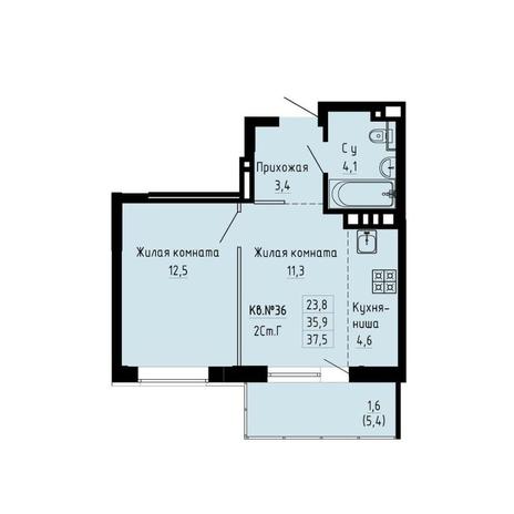 Вариант №13219, 2-комнатная квартира в жилом комплексе Просвещение
