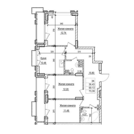 Вариант №14598, 3-комнатная квартира в жилом комплексе 19|56 Кварталы Телецентра