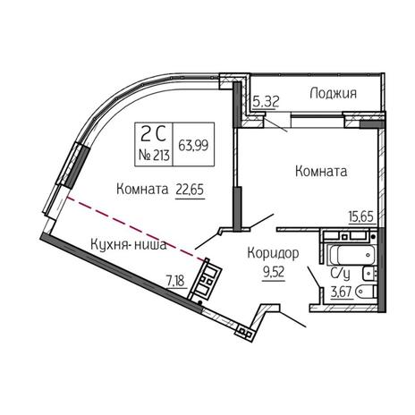 Вариант №6912, 2-комнатная квартира в жилом комплексе 