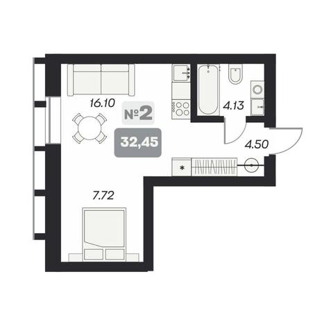 Вариант №13456, 2-комнатная квартира в жилом комплексе РэдФокс