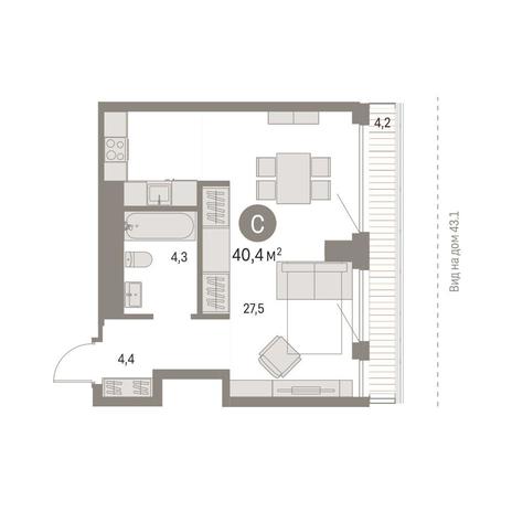 Вариант №13239, 1-комнатная квартира в жилом комплексе 