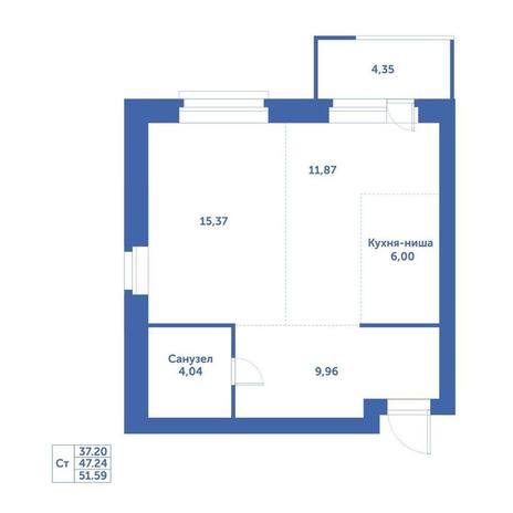 Вариант №15249, 1-комнатная квартира в жилом комплексе Спектр