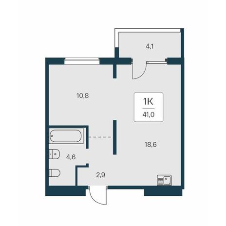 Вариант №14574, 1-комнатная квартира в жилом комплексе Квартал на Игарской