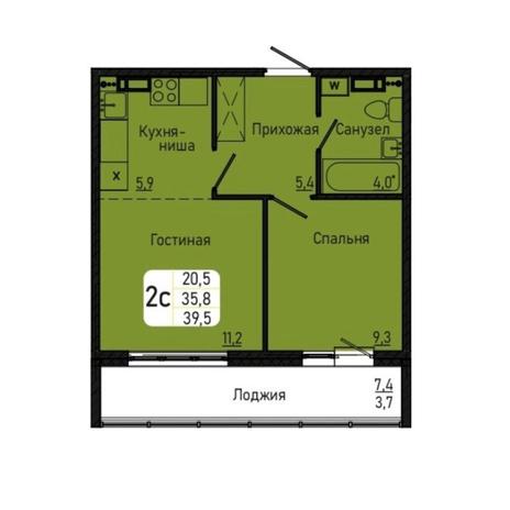 Вариант №8465, 2-комнатная квартира в жилом комплексе Сосновый бор