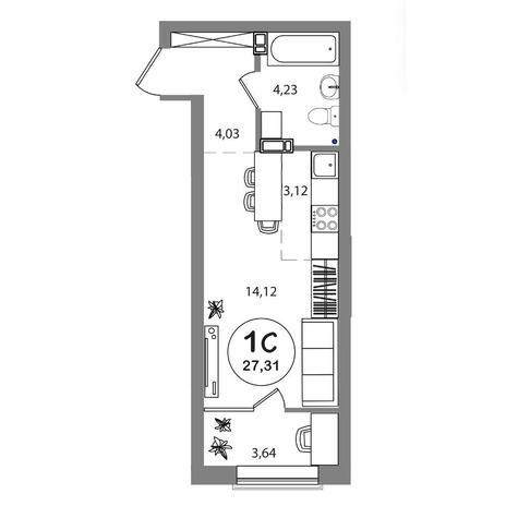 Вариант №6979, 1-комнатная квартира в жилом комплексе 