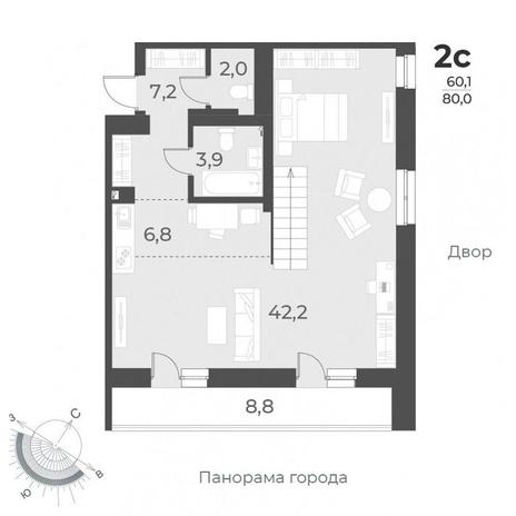 Вариант №9552, 2-комнатная квартира в жилом комплексе 