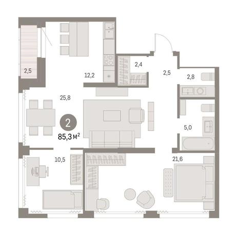 Вариант №14805, 2-комнатная квартира в жилом комплексе 