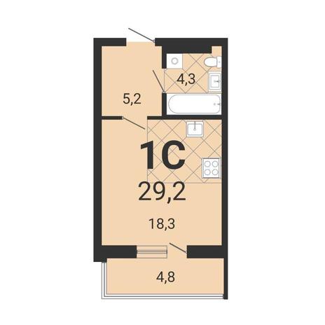 Вариант №13350, 1-комнатная квартира в жилом комплексе 