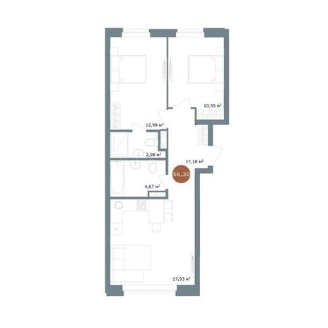 Вариант №15046, 3-комнатная квартира в жилом комплексе 19|56 Кварталы Телецентра