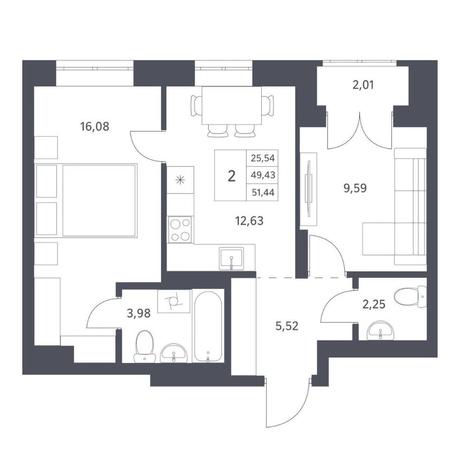 Вариант №14428, 2-комнатная квартира в жилом комплексе Promenade
