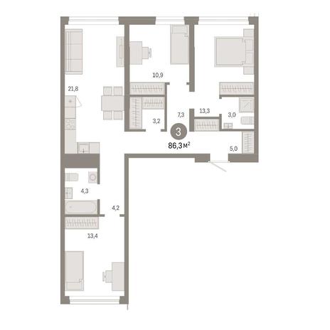 Вариант №14916, 3-комнатная квартира в жилом комплексе Виноград