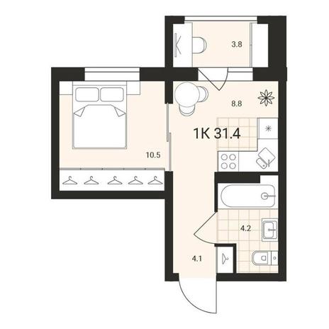 Вариант №14500, 1-комнатная квартира в жилом комплексе 