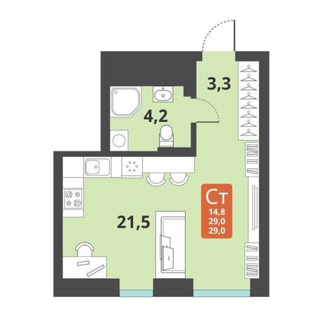 Вариант №12709, 1-комнатная квартира в жилом комплексе 