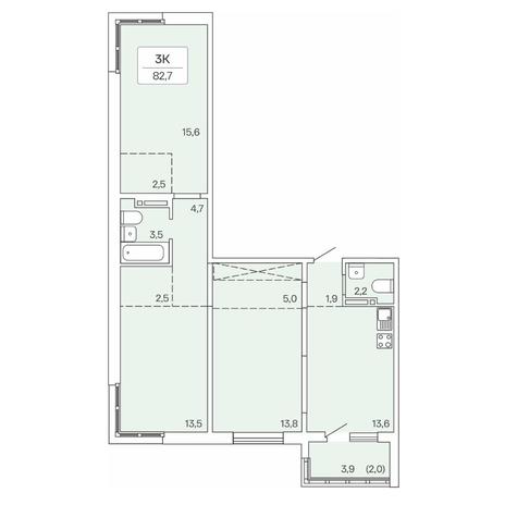 Вариант №7706, 3-комнатная квартира в жилом комплексе Расцветай на Авиастроителей