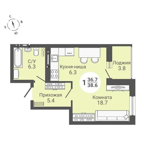 Вариант №10587, 1-комнатная квартира в жилом комплексе 