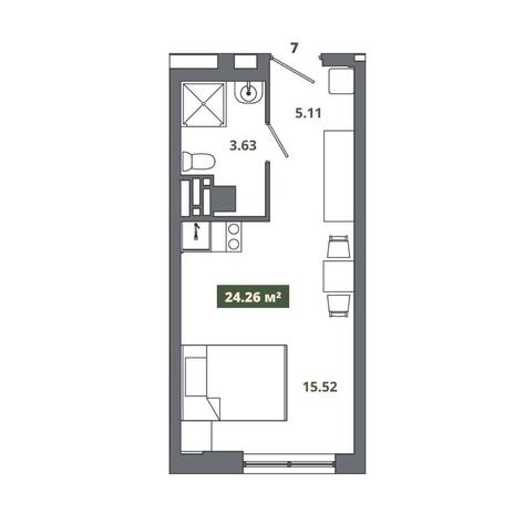 Вариант №12511, 1-комнатная квартира в жилом комплексе 