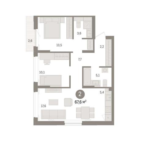 Вариант №9050, 2-комнатная квартира в жилом комплексе Нормандия-Неман