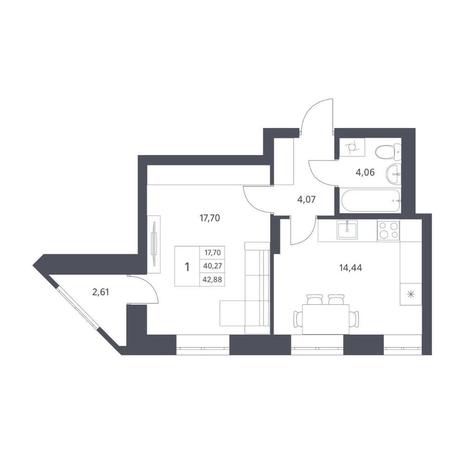 Вариант №14383, 1-комнатная квартира в жилом комплексе Акация на Кедровой
