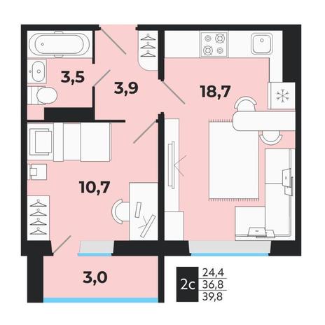 Вариант №13768, 2-комнатная квартира в жилом комплексе 