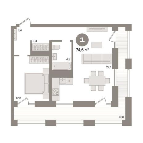 Вариант №14714, 1-комнатная квартира в жилом комплексе Европейский Берег