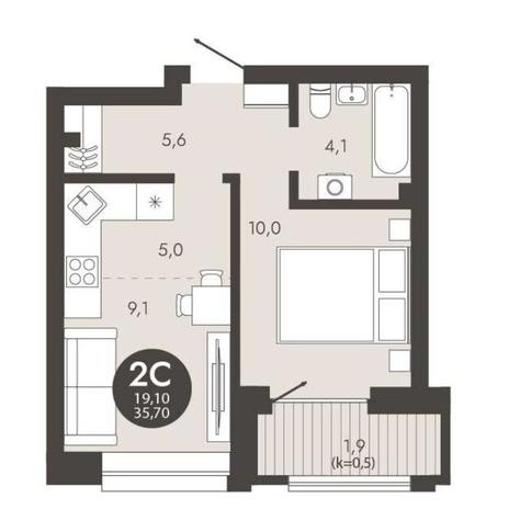 Вариант №15130, 2-комнатная квартира в жилом комплексе Promenade