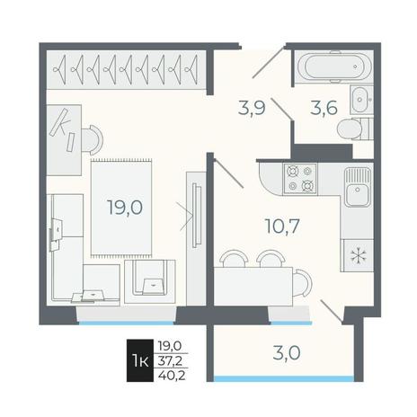 Вариант №12644, 1-комнатная квартира в жилом комплексе 