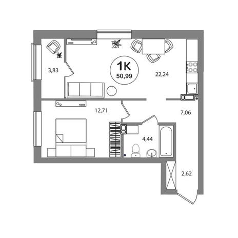 Вариант №6978, 2-комнатная квартира в жилом комплексе 