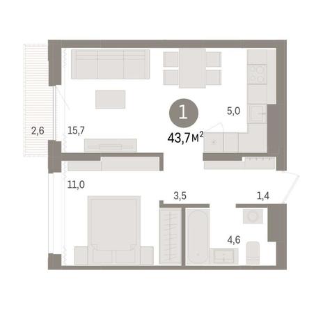 Вариант №8976, 1-комнатная квартира в жилом комплексе Авиатор