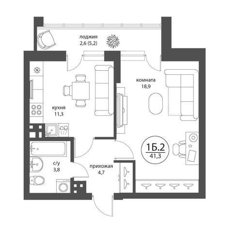 Вариант №11709, 1-комнатная квартира в жилом комплексе 