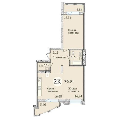 Вариант №6417, 2-комнатная квартира в жилом комплексе 