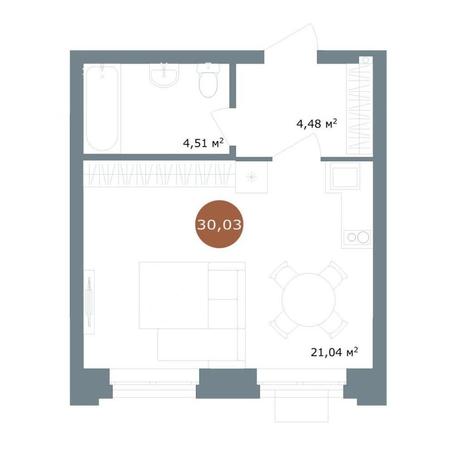 Вариант №14448, 1-комнатная квартира в жилом комплексе Дождь