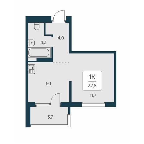 Вариант №14543, 1-комнатная квартира в жилом комплексе Квартал на Игарской