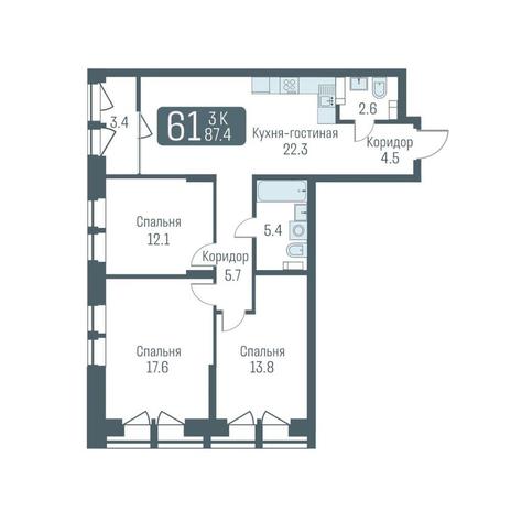 Вариант №11802, 3-комнатная квартира в жилом комплексе 
