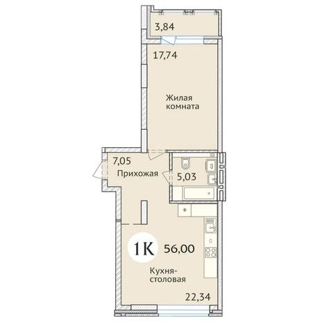 Вариант №6418, 2-комнатная квартира в жилом комплексе Галактика