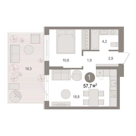 Вариант №14950, 1-комнатная квартира в жилом комплексе Авиатор