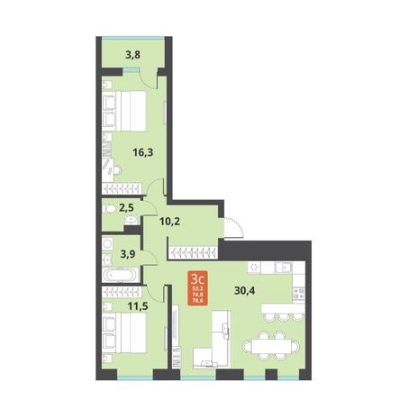 Вариант №12696, 3-комнатная квартира в жилом комплексе 
