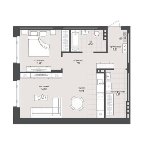 Вариант №15371, 1-комнатная квартира в жилом комплексе 19|56 Кварталы Телецентра