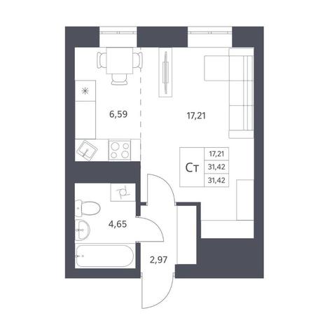 Вариант №14386, 1-комнатная квартира в жилом комплексе Цивилизация