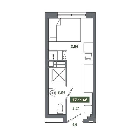 Вариант №12957, 1-комнатная квартира в жилом комплексе 