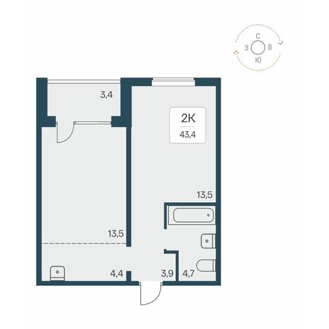 Вариант №10288, 2-комнатная квартира в жилом комплексе 