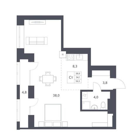Вариант №11306, 1-комнатная квартира в жилом комплексе Спектр