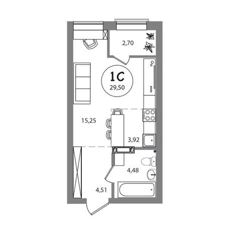 Вариант №7983, 1-комнатная квартира в жилом комплексе 