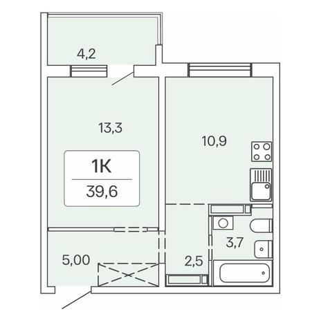 Вариант №7714, 1-комнатная квартира в жилом комплексе Акация на Кедровой