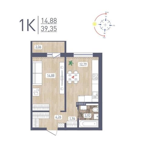 Вариант №12204, 1-комнатная квартира в жилом комплексе Акация на Кедровой