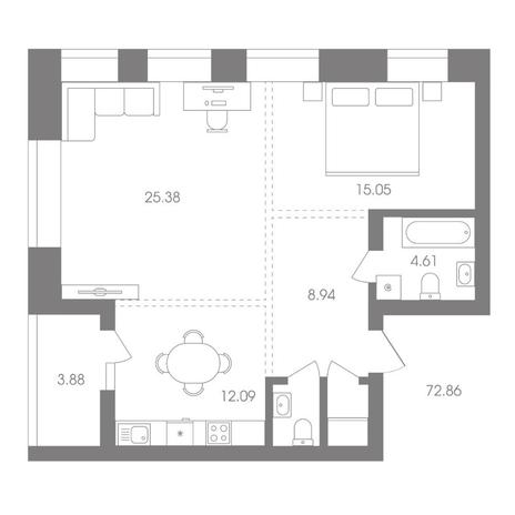 Вариант №7811, 2-комнатная квартира в жилом комплексе 