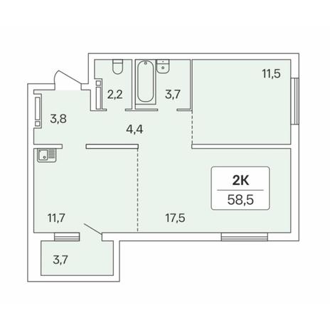 Вариант №7683, 2-комнатная квартира в жилом комплексе Tesla Park