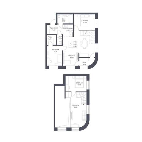 Вариант №14214, 4-комнатная квартира в жилом комплексе Беринг