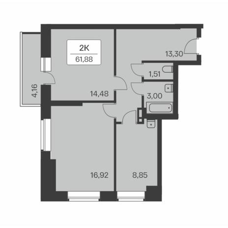 Вариант №8478, 2-комнатная квартира в жилом комплексе 