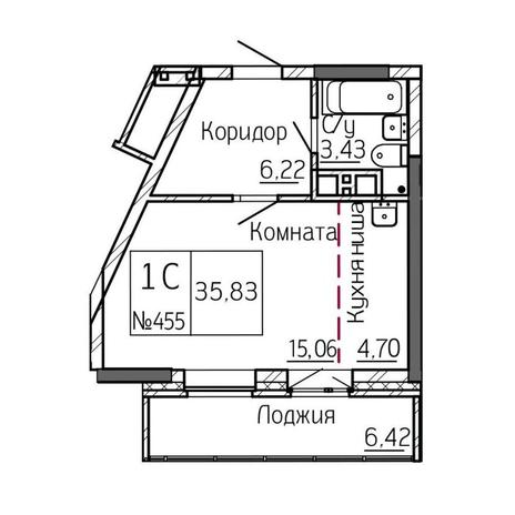 Вариант №10820, 1-комнатная квартира в жилом комплексе 