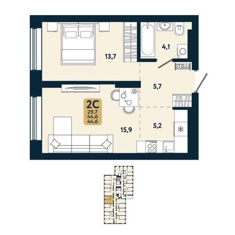 Вариант №15135, 2-комнатная квартира в жилом комплексе Семейный квартал